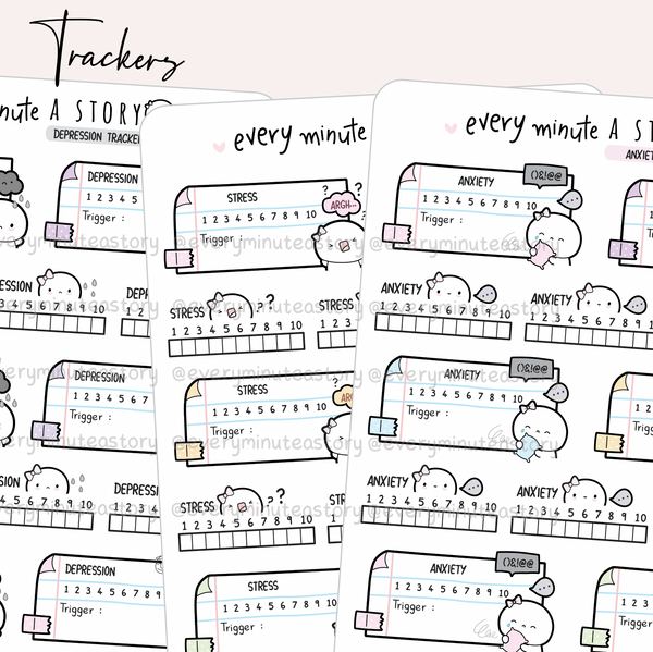 Anxiety, depression and stress trackers planner stickers, journal