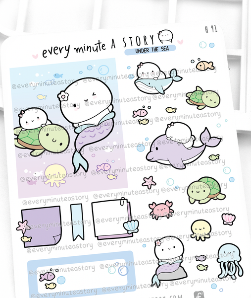 Deep blue vibes, mer-beanie stickers, under the sea