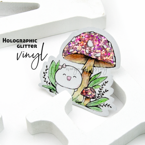 Hand painted mushroom glitter weatherproof Vinyl die cut sticker- Limited Stock!