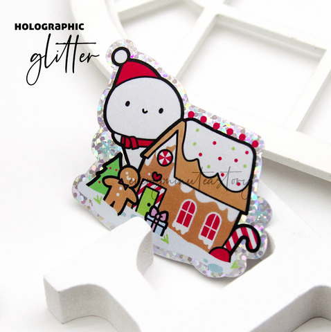 Gingerbread house Beanie glitter vinyl sticker -Limited Stock!