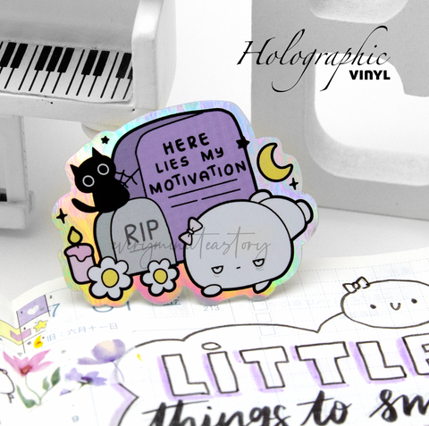 Here lies my motivation Beanie holographic vinyl sticker -Limited Stock!