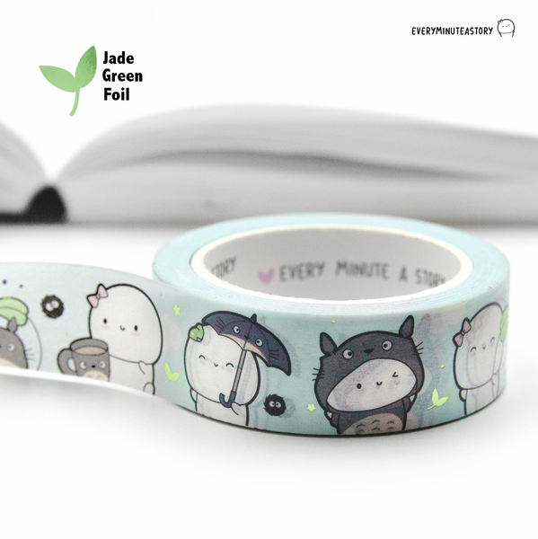 Beanie Totoro washi, jade green foil | LIMITED STOCK! LIMIT: 2/order