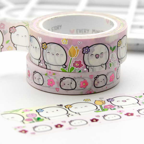 Fresh Blooms Beanie washi set of 2, pink/silver foil- Limited Stock, limit 2/order