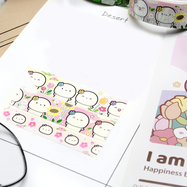 Fresh Blooms Beanie washi set of 2, pink/silver foil- Limited Stock, limit 2/order