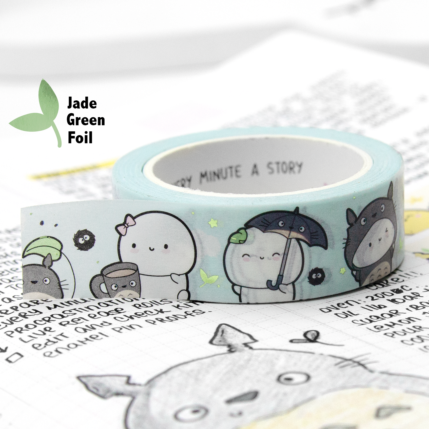 Beanie Totoro washi, jade green foil | LIMITED STOCK! LIMIT: 2/order