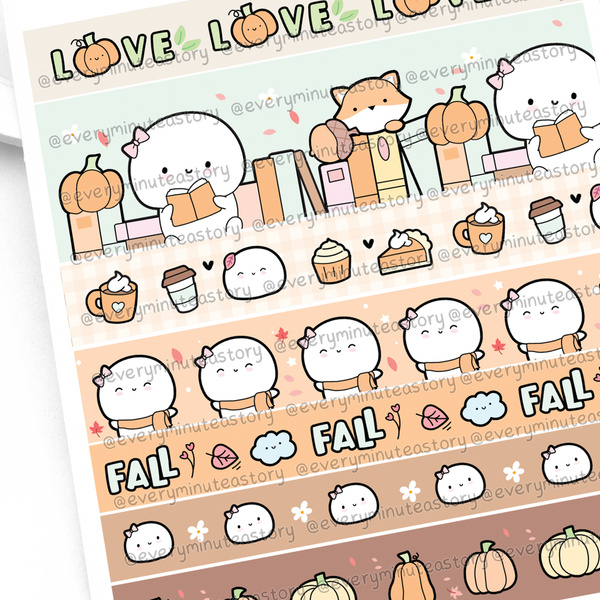 Fall washi strip stickers, autumn planner deco
