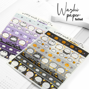 Spooky washi paper washi strips, orange, silver foiled- LIMITED STOCK!