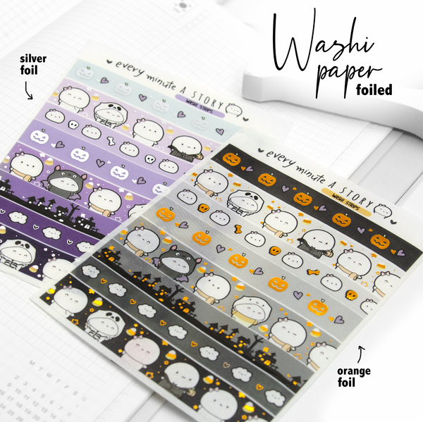 Spooky washi paper washi strips, orange, silver foiled- LIMITED STOCK!