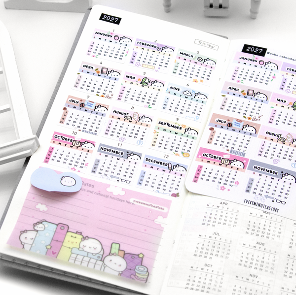 2027 calendar stickers, 12 months, small