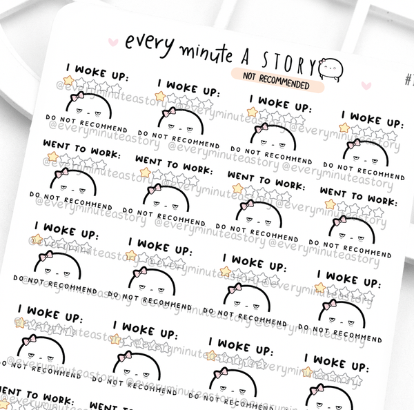 Not recommended, Beanie stickers, work, woke up, early morning
