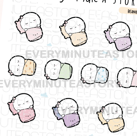 Beanie-rrito, wrapped up, cozy Beanie relax stickers, sleep- LOW STOCK!