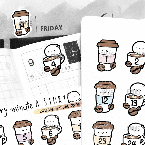 Coffee themed date covers stickers