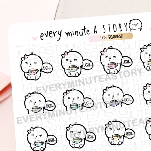 Ugh.. tired, zombie, need coffee Beanie planner stickers