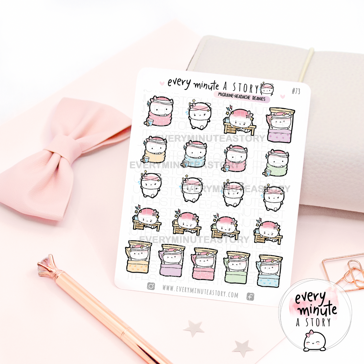 Headache, migraine, pain, head ache Beanie stickers Every Minute A Story