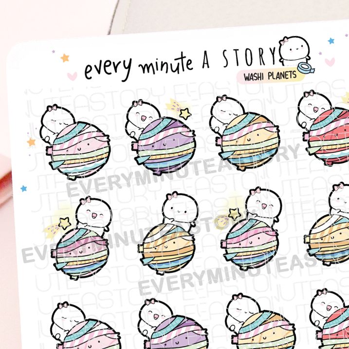 Beanie on washi planets, washi hoarder stickers-LOW STOCK!