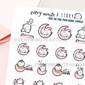 Over the pink moon Beanie sticker sampler, buddha, bunny- LOW STOCK!