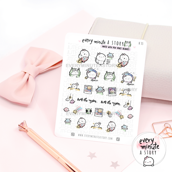 Inked with pen Space Beanie stickers (Hand drawn sketches)- LOW STOCK!