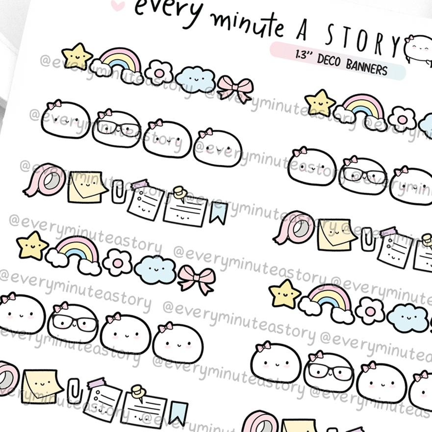 Kawaii deco banners, dividers hobonichi cousin stickers