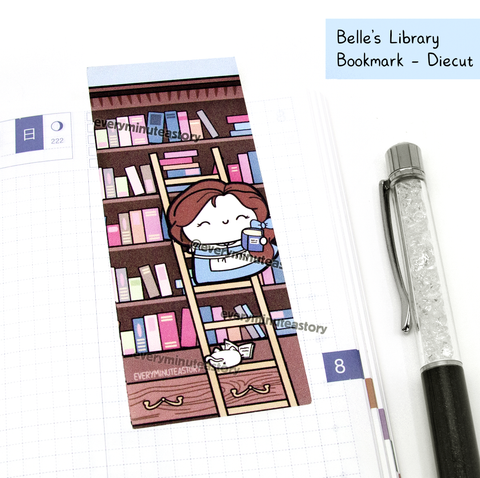 Belle's Library bookmark/die cut, Belle, reading- LOW STOCK