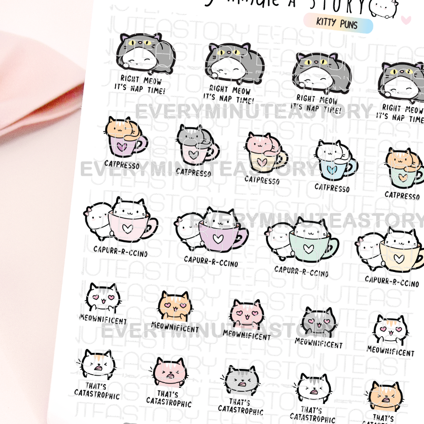 Cat puns, kitty stickers, cat lady Beanie onesie