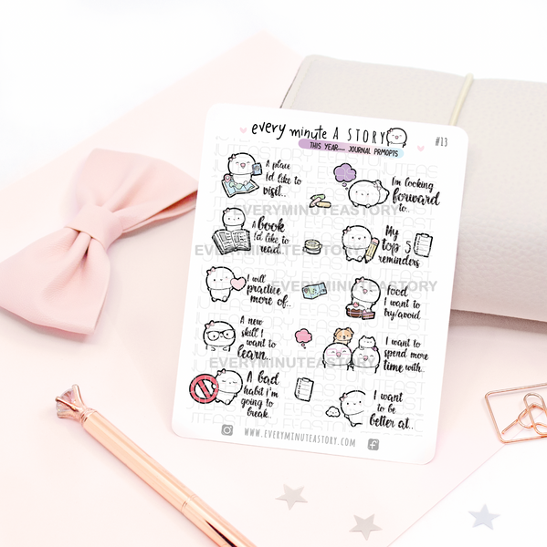 Yearly goals journal prompts stickers