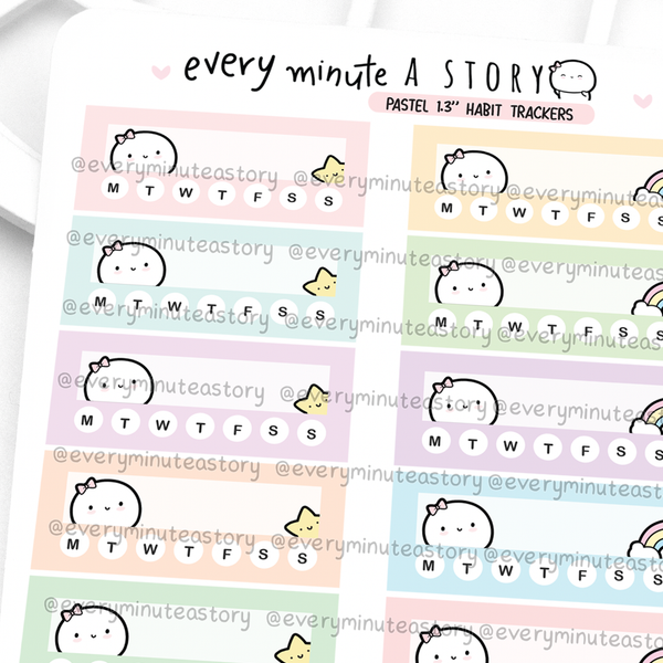 Pastel weekly habit trackers, hobonichi cousin stickers