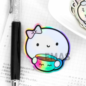 Beanie lashes cup Holographic weatherproof Vinyl die cut sticker, holo- LOW STOCK!