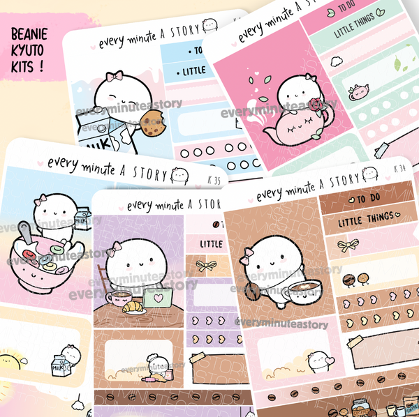 Set 10- Assorted Kyu-to Beanie Monthlies Kits, Milk and cookies, tea, coffee, cereal, cafe themed- LOW STOCK!