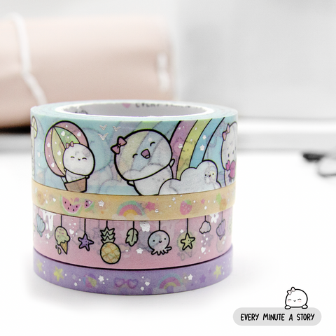 Follow the Rainbow washi Set of 4, silver foil | LIMITED STOCK! LIMIT: 3 sets/order