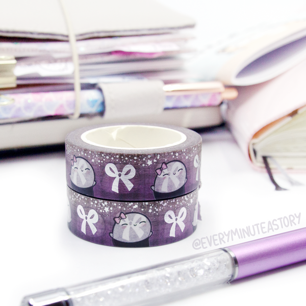 Purple sparkle Beanie bow washi, silver foil | -LOW STOCK!