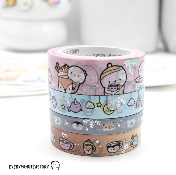 Warm and fuzzy Beanie washi Set of 4, silver foil | LIMITED STOCK! LIMIT: 3 sets/order