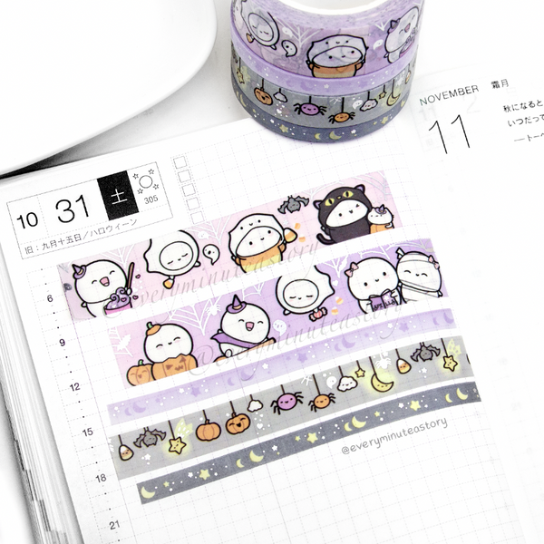 So cute it's scary Halloween Beanie washi Set of 4, silver foil | LOW STOCK!